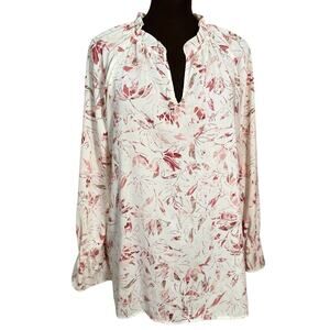 Floral Flowy Ruffly Tunic Top, Large, Long Sleeve, Kaari Blue